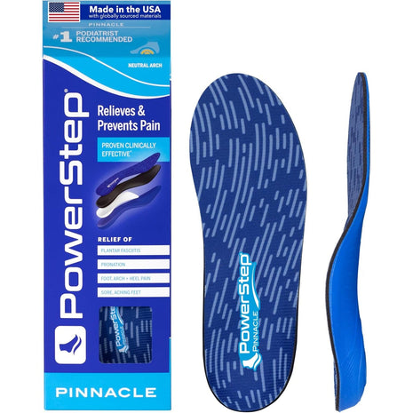 PowerStep Pinnacle Insoles, Orthotics for Plantar Fasciitis Relief, Made in USA Orthotic Insoles, Arch Support Inserts with Moderate Pronation, #1 Podiatrist Recommended (M 6-6.5, W 8-8.5)