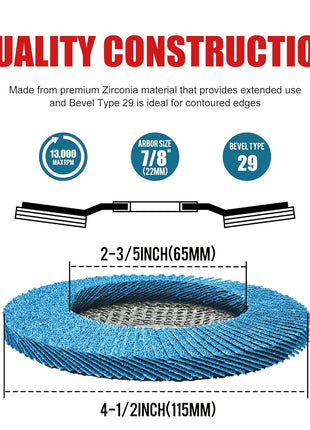 EZARC Flap Discs 40 Grit, 4 1/2 x 7/8-Inch Flap Sanding Disc, Type 29 Zirconia Grinding Wheel for Stainless Steel, Sheet Metal (10 Pack)
