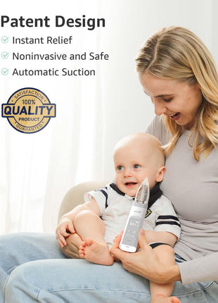 GROWNSY Baby Nasal Aspirator, Electric Nose Sucker, Powerful Suction,Grey | Automatic Nose Cleaner with Soft Silicone Tips, Larger Suction Chamber, Music and Light Soothing Function