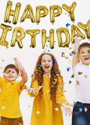 Gold Happy Birthday Balloons Banner 16 Inch Mylar Foil Letters, Inflatable Party Decor and Birthday Decorations for Women, Men, Boys & Girls Kids and Adults, Reusable, Party Supplies