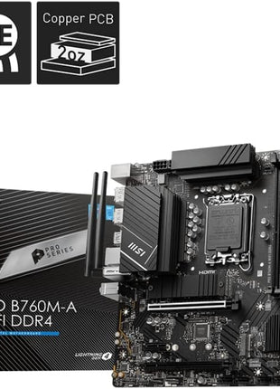 MSI PRO B660M-A WiFi ProSeries Motherboard (mATX, 12th Gen Intel Core, LGA 1700 Socket, DDR5, PCIe 4, 2.5G LAN, M.2 Slots, Wi-Fi 6)
