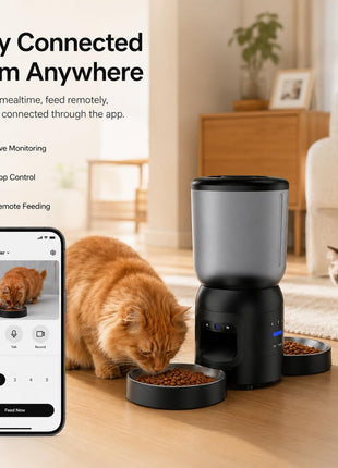 Smart Pet Feeder with Dual 2K Camera & AI Recognition, Dual Bowl Automatic Cat Feeder for Two Cats & Dogs, 6L WiFi Pet Feeder with App Control, 2-Way Audio, Motion Tracking, Anti-Clog Design