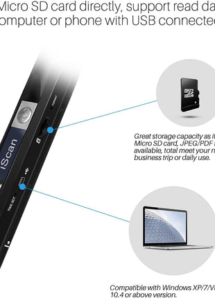 Portable Document Scanner, 900DPI Handheld Scanner Wand for Documents & Receipts, A4 Photo Image Scanner JPG/PDF, Portable Scanner for Laptop, USB 2.0 High Speed Transfer, Supports Micro SD Card