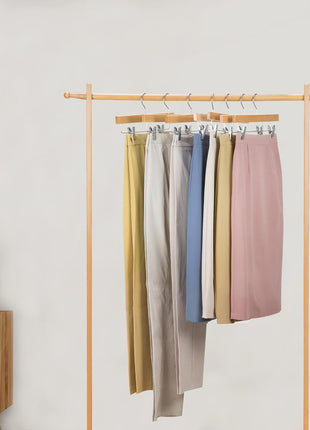 Nature Smile Solid Lotus Wood Deluxe Wooden Pants Hangers Bottom Hanger Jeans Hanger Skirt Hanger with 2-Adjustable Clips Anti-Rust Hook Pack of 10 (Natural)