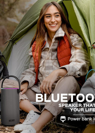 TREBLAB Portable Bluetooth Speaker with Handle - Loud 60W Stereo Sound with Deep Bass, 25H Playtime, Wireless Powerbank, RGB Lights, Dual Pairing, Waterproof - for Home Parties, Outdoor Pool, Golf