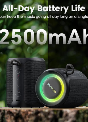 Bluetooth Speaker Wireless,IP67 Waterproof & Dustproof Portable Speaker with Lights,15W Loud Stereo Sound, 2500mAh Battery All Day Playtime, TWS Pairing, BT5.3, Home/Party/Outdoor/Beach (Black)