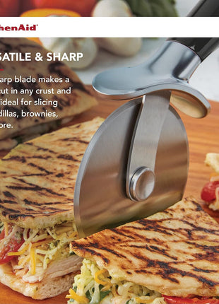KitchenAid Classic Pizza Wheel with Sharp Blade For Cutting Through Crusts, Pies and More, Built In Finger Guard for Safety and Comfort Grip to Protect Fingers, Dishwasher Safe, 9 Inch, Black