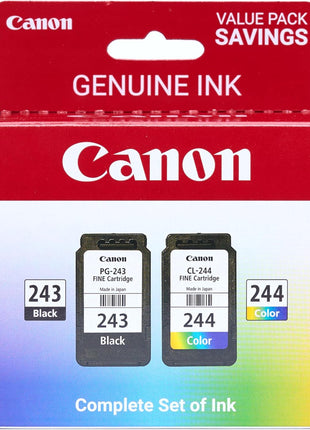 Canon PG-243 / CL-244 Genuine Ink Value Pack (2 Cartridges), Compatible with iP2820, MX492, MG2420/2520/2920/2922/2924/3020/2522/2525, TS3120/302/302a/202/4520/3320
