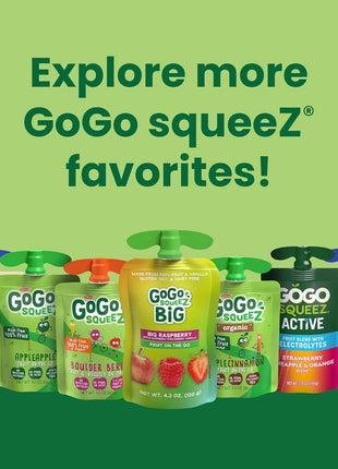 GoGo squeeZ BIG Applesauce & Fruit Puree with Vanilla and Cinnamon Variety Pack, Pear & Raspberry, 4.2 oz. (Pack of 20), Unsweetened Fruit Snacks for Kids, Gluten Free, Nut Free, Dairy Free Pouches
