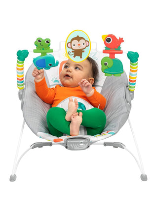 Bright Starts Playful Paradise Comfy Baby Bouncer Seat with Soothing Vibration and Toys, Unisex, 0-6 Months