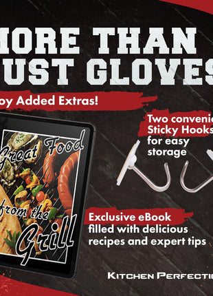 KITCHEN PERFECTION Silicone Smoker Oven Gloves -Extreme Heat Resistant BBQ Gloves -Handle Hot Food Right on Your Smoker Grill Fryer & Pit | Waterproof Oven Mitts |Superior Value Set+3 Bonuses