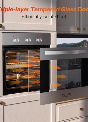 Empava 24" Electric Single Wall Oven with 6 Cooking Functions | Mechanical Knobs Control in Stainless Steel