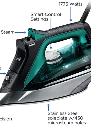 Rowenta Pro Master Stainless Steel Soleplate Steam Iron for Clothes, Anti-Drip Protection, 210 g/min, 400 Microsteam Holes, 1775 Watts Iron Steamer for Clothes, Powerful Steam DW8360
