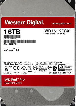 Western Digital 16TB WD Red Pro NAS Internal Hard Drive HDD - 7200 RPM, SATA 6 Gb/s, CMR, 512 MB Cache, 3.5 inch - WD161KFGX