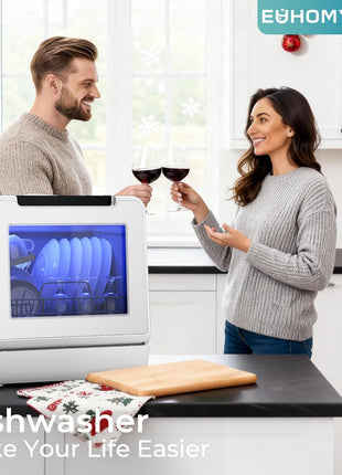 EUHOMY Countertop Dishwasher, 8 Programs Portable Dishwasher with 5L Built-in Water Tank and Inlet hose, No Hookup Needed, Mini Dishwasher with Self Clean/Baby Care/Air Dry, for Apartments, RVs, White