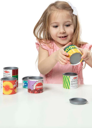 Melissa & Doug Let's Play House, 10 Grocery Cans with Removable Lids, Toy Food & Play Kitchen Accessories, Preschool Learning Toys for Girls & Boys 3+