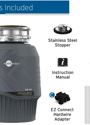 InSinkErator EVOLUTION 0.75HP 3/4 HP, Advanced Series EZ Connect Continuous Feed Food Waste Garbage Disposal, Gray