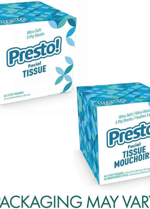 Amazon Brand - Presto! Ultra-Soft 3-Ply Premium Facial Tissues, 264 Count (4 Packs of 66), (Packaging May Vary)