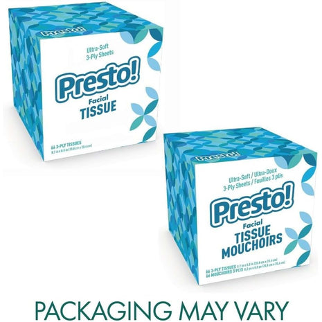 Amazon Brand - Presto! Ultra-Soft 3-Ply Premium Facial Tissues, 264 Count (4 Packs of 66), (Packaging May Vary)