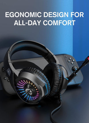 ZIUMIER Wired Gaming Headset for PC, PS5, PS4, Xbox Series X|S | Noise Canceling Microphone, LED RGB Light, 50mm Driver, 3.5mm Audio Jack, Soft Memory Foam, Multi-Platform Headphones