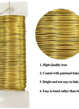 26 Gauge Golden Metal Floral Wire, 38 Yards/35 Meters,for Christmas Wreaths,Tree Decoration,Flower Arrangement,Craft Wire,Flower Wire,Garden Wires,Flowers Bouquet Accessories,Jewelry Wires DIY