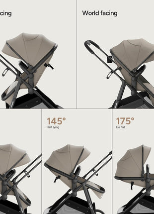 Mompush Wiz 2-in-1 Bassinet Stroller Reversible Seat, One-Hand Fold, Khaki | Newborn to toddler, large wheels with suspension, multi-position recline, UPF 50+ canopy, large basket, cup holder included