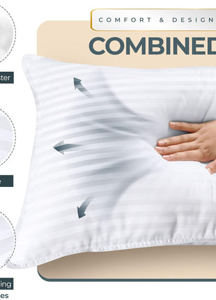 Utopia Bedding Hotel Bed Pillows for Sleeping, Pillows Queen Size Set of 2 | Down alternative pillows, cooling hotel quality, luxury comfort for back, side & stomach sleepers, Premium Stripes, White