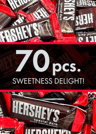 Hershys Special Dark Mildly Sweet Chocolate - 2 Pounds Approx 70 Halloween Candy Bulk Individually Wrapped - Dark Chocolate Hershys Snack Size Candy Bars - Halloween Treats for Sharing With Family and Friends