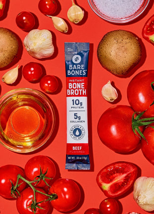 Bare Bones Beef Bone Broth Instant Powdered Mix Packets | 5g Collagen | 10g Protein | Keto & Paleo Friendly | No Artificial Flavors | Rich Savory on-the-go 16 Pack