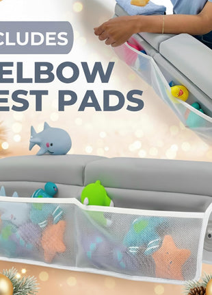 Comfortable Baby Bath Kneeler and Elbow Rest Pad Set - 1.5 Inch, Grey | Memory foam core, bathtub kneeling pad for bathing infants to toddlers, knee mat, toy organizer, machine washable