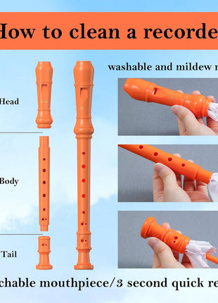 SDREAM Soprano Recorder Instrument for Kids and Adults - Beginner 8 Hole German Fingering Recorder Flute With Cleaning Rod, Packing Bag and Sheet Music (Orange)