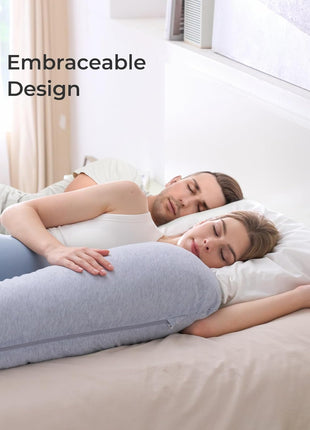 Momcozy J Shaped Pregnancy Pillow, Maternity Body Pillow for Side Sleepers | Cooling Body Pillow with Removable Cover for Head Neck Belly Support, Side Sleeper, Must-haves for Pregnant Women Grey