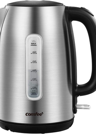 COMFEE' Stainless Steel Electric Kettle, 1.7 Liter Tea Kettle Electric & Hot Water Kettle, 1500W Fast Boil with LED Light, Auto Shut-Off and Boil-Dry Protection