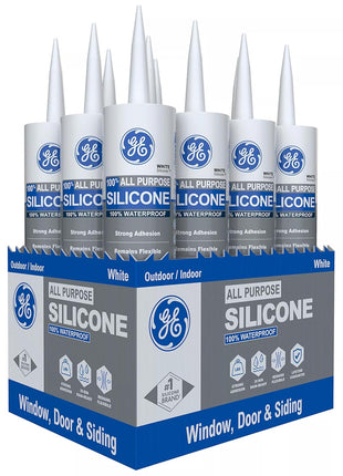 GE All Purpose Silicone Caulk, Clear, 10 fl oz Cartridge, 1 Pack - 100% Waterproof Silicone Sealant, Stronger Adhesion, Freeze & Sun Proof