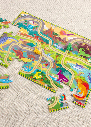 Melissa & Doug Dinosaur Adventure Tracks Cardboard Jigsaw Floor Puzzle and 2 Wind-Up Dinos – 48 Pieces, for Boys and Girls 3+