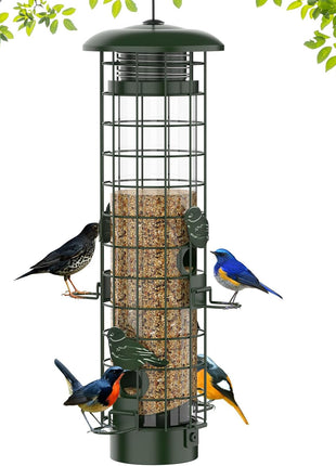 Squirrel Proof Bird Feeder,Metal Mesh Bird Feeders for Outdoors Hanging,Gravity Protection Squirrel Proof Wild Bird Feeders with Finch Cardinal Chickadee,3LB Large Capacity,Green