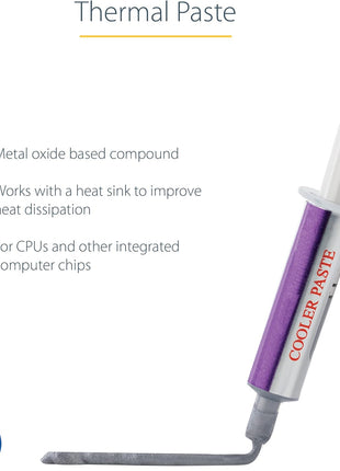 StarTech.com Thermal Paste, Metal Oxide Compound, Re-sealable Syringe (1.5g), CPU/GPU Thermal Grease Paste (SILVGREASE1)
