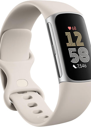 Fitbit Charge 6 Fitness Tracker with Google Apps - Heart Rate on Exercise Equipment - 3-Month Google Health Premium Membership Included - Health Tools - Porcelain/Silver - Small&Large Bands Included