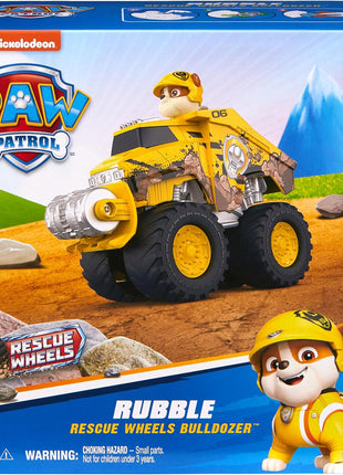 Paw Patrol Rescue Wheels Rubble's Transforming Bulldozer & Action Figure | Oversized Monster Truck Wheels, Spring-Loaded Plow Roller, Rubble Action Figure, Kids Toys for Boys & Girls Ages 3+