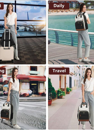 Laptop Backpack for Women Bag - 15.6 inch Work Travel Backpack with USB Charger College Bookbag Waterproof Business Computer Backpack Anti-theft Casual Backpacks for Nurse Teacher Beige Black Brown