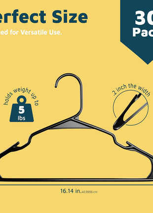 Lifemaster Plastic Clothes Hanger Set - 30 Pieces Versatile, Lightweight, Space-Saving, Non-Slip, Slim Designed, Dry and Wet Clothes Hanger Set - Black