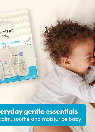Aveeno Baby Welcome Little One Gift Set, Baby Skincare Set with Nourishing Baby Body Wash & Shampoo, Calming Bath Wash, All Over Baby Wipes, Daily Moisturizing Lotion, & Baby Balm, 5 Items