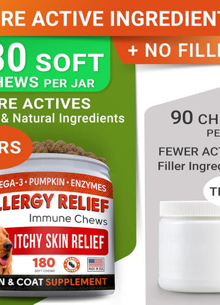 Allergy Relief + Probiotics Dogs Bundle - Itchy Skin Treatment + Digestive Enzymes - Omega 3 & Pumpkin + Prebiotics - Dogs Itching & Licking Treats + Improve Digestion - 360 Chews - Made in USA