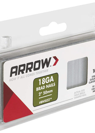 Arrow BN1832CS 18-Gauge Steel Brad Nails for Molding, Cabinets, Framing, Trim, and Finishing, Safe to Use with Electric or Battery Powered Nailers, Steel, 2 Inch, 1000 count (Pack of 1)
