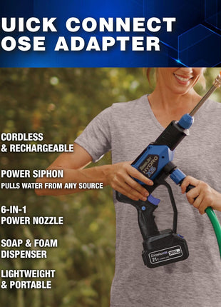 Ontel Turbo Jet HydroX5 Pro Portable Cordless Pressure Washer (21V 3000mAh Battery), 6-in-1 Nozzle, Dual Water Source, 16ft Detachable Hose