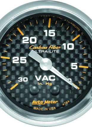 AUTO METER 4784 Carbon Fiber Mechanical Vacuum Gauge