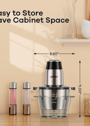 Ganiza Food Processors with 2 Bowls, 450W Meat Grinder Vegetable Chopper | 2-Speed Electric Food Chopper with 8 Cup Glass & 8 Cup Stainless Steel Bowls -Includes 2 Sets of Blades for Fruits/Meat/Nuts