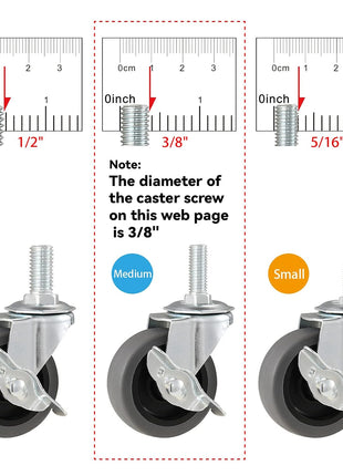 WHARSTM Caster Wheels, 3 inch Locking Swivel Stem Casters Set of 4, 3/8 inch-16 x 1 (Screw Diameter 3/8 inch, Length 1 inch) Rubber Casters with 360 Degree No Noise Wheels for Furniture