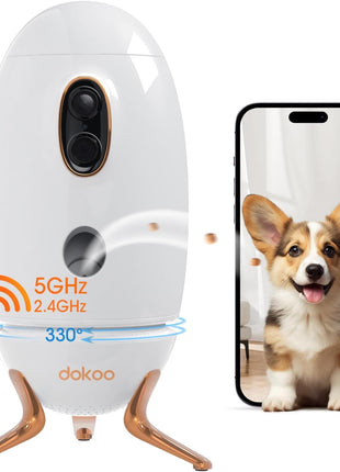 Dog Camera with Treat Dispenser, 2K 330° View Pet Monitor with Phone App, Night Vision, 2.4 &5G WiFi, Interactive 2-Way Audio Speaker, Motion Detection, Smart Home Indoor Cam, No Subscription Fee