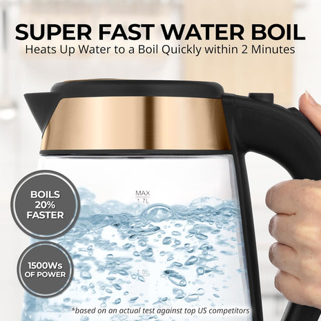 Zulay Kitchen Fast-Boiling Electric Kettle - 1.7L Hot Water Kettle 1500W With Auto Shut-Off - Water Boiler For Coffee & Tea - Boil-Dry Protection, Cool-Touch Handle, 360° Base - Black